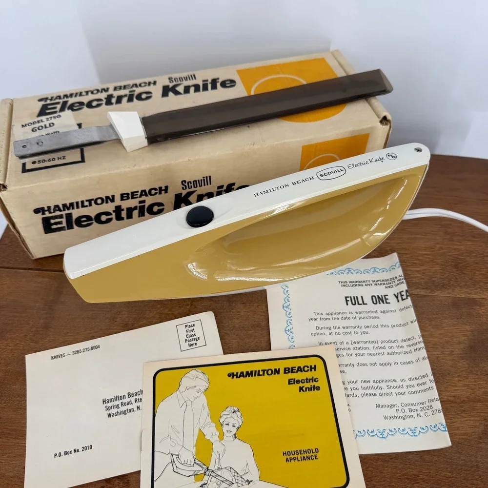 Vintage Hamilton Beach Scovill Electric Knife‎ Model 275G Gold w/ Box Tested